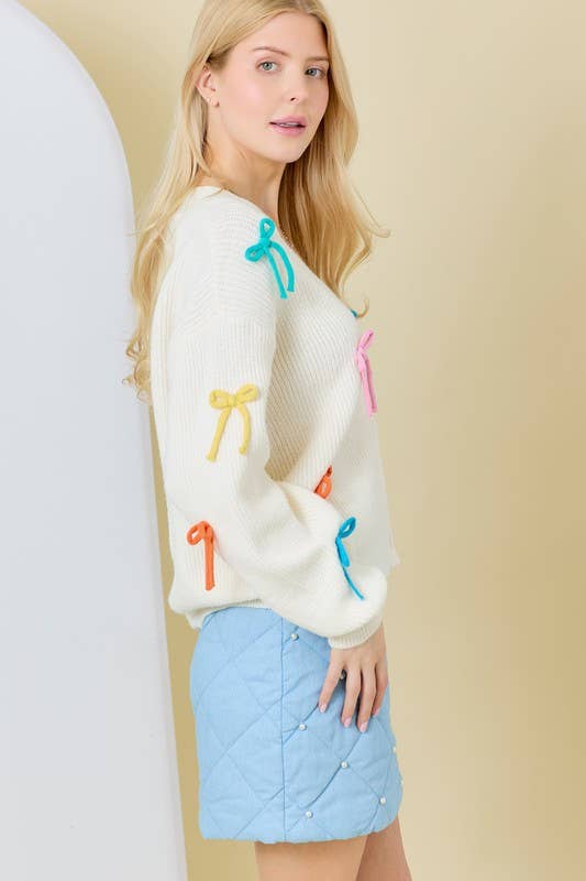 Multi Colored Ribbon Cardigan: WHITE