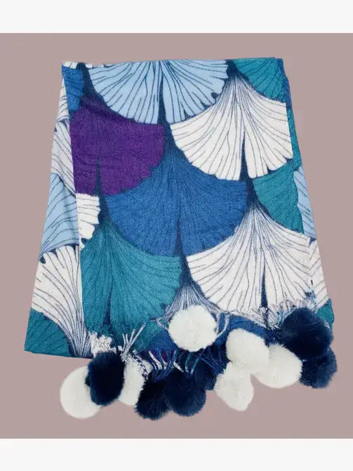 JC023505 Shell-Art Pompom Shawl/Scarf  : Teal-Purple