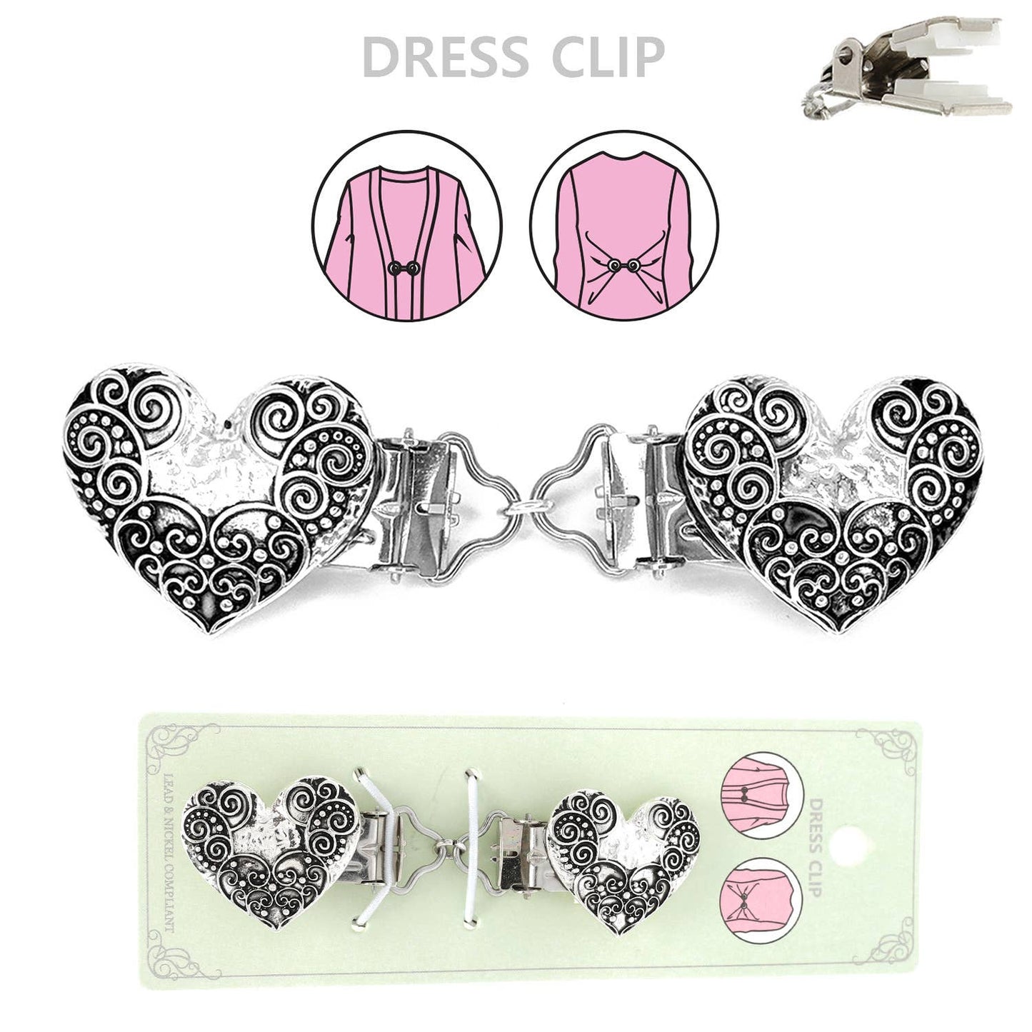 Tailored Look Filigree Heart Dress Clip