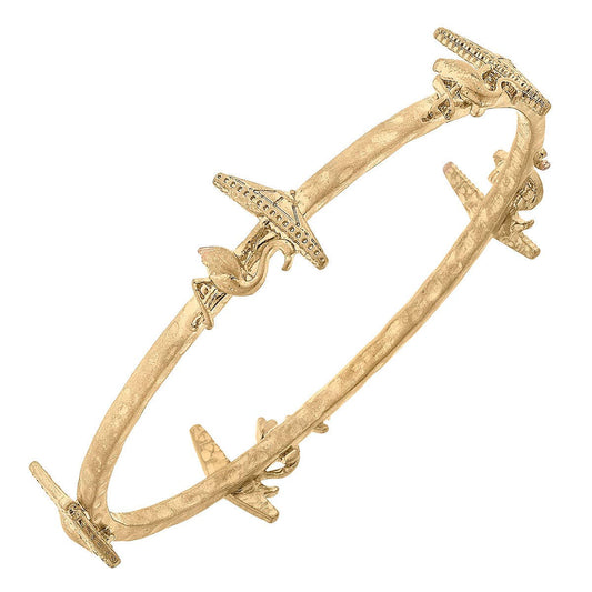 Claudette Flamingo Bangle in Worn Gold