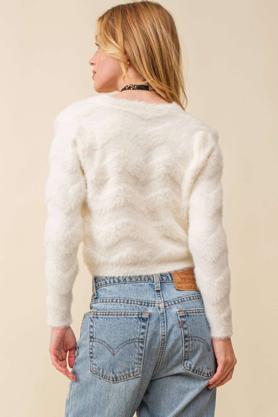 Fuzzy Hair Crop cardigan: IVORY