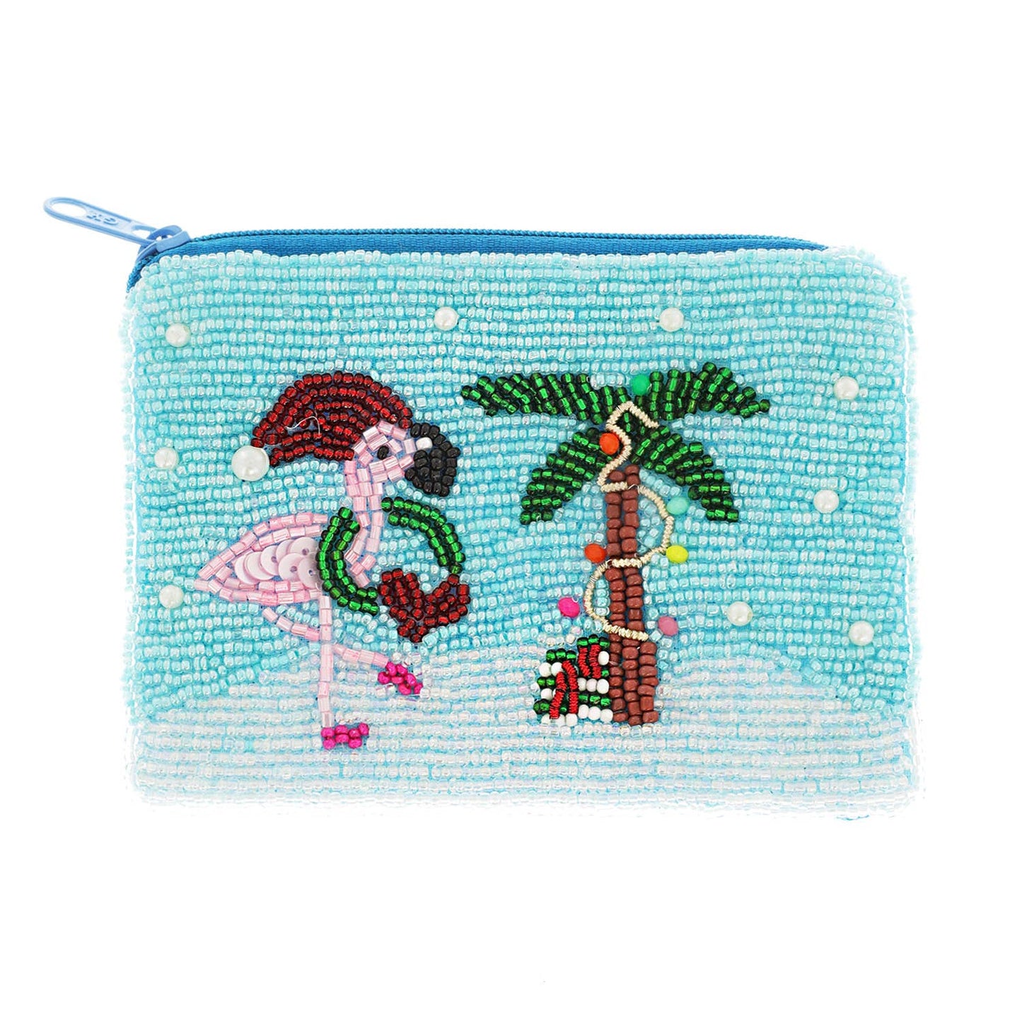 Tropical Flamingo Beaded Christmas Coin Bag