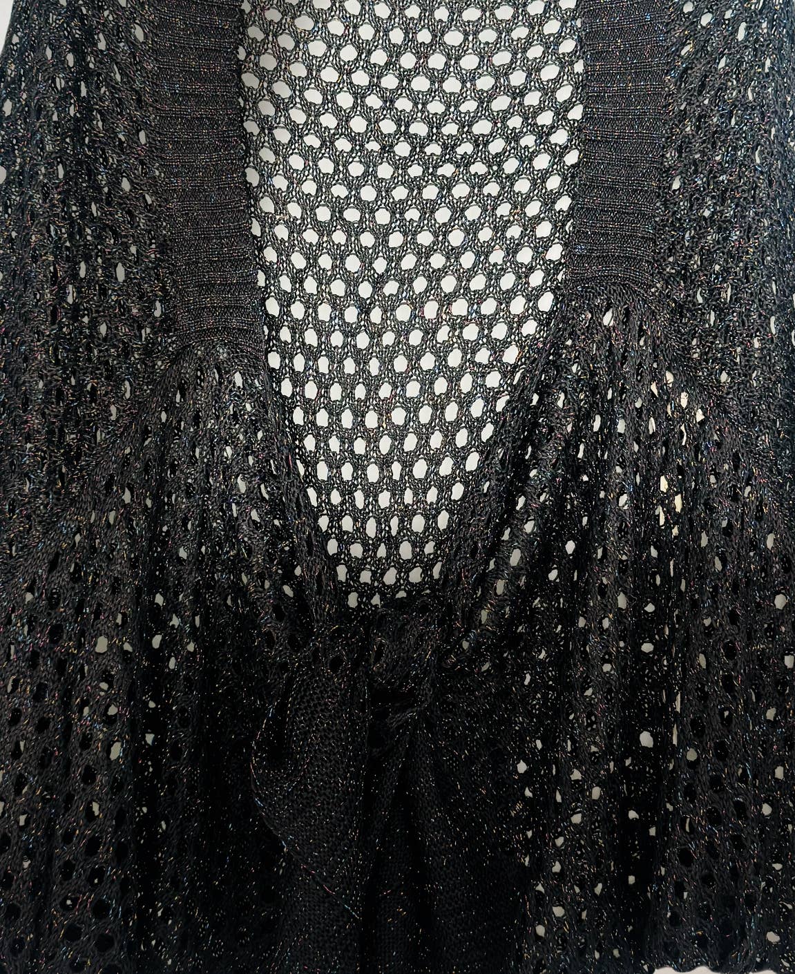 Eyelet Open-Knit Metallic Cardigan with Front Tie