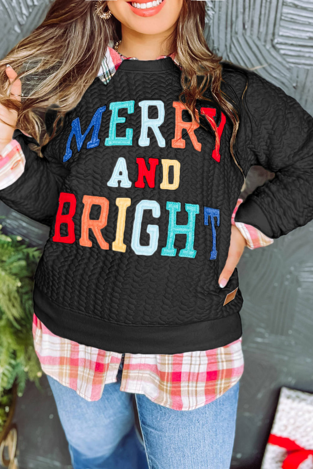 Black Merry And Bright Cable Knit Pullover Sweatshirt