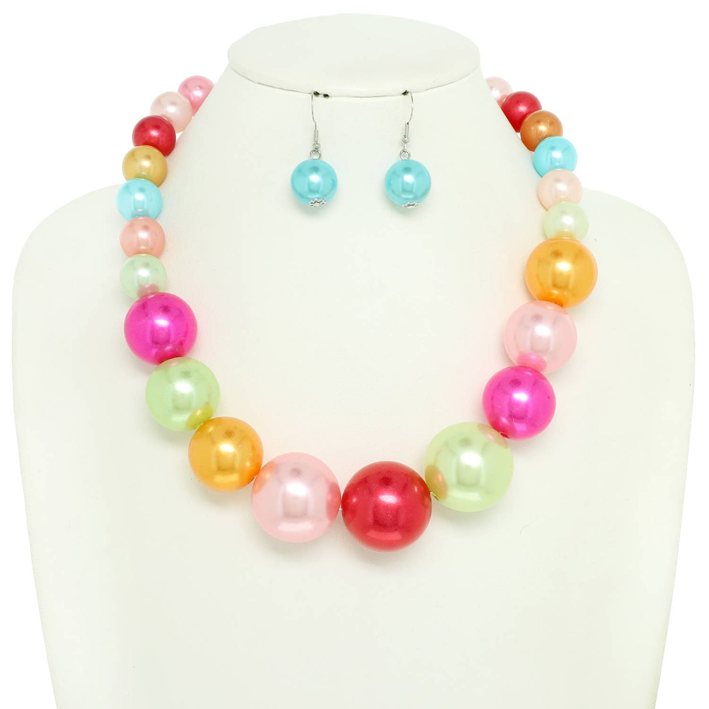 Pearl Large Bead Statement Necklace Earring Set : Multi-Colored