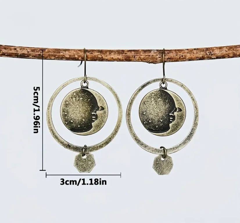 Bronze Finish Moon Dangle Earrings