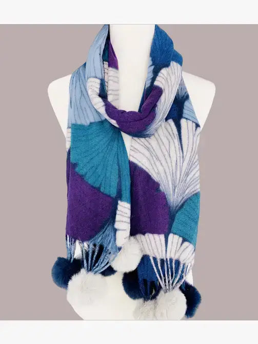 JC023505 Shell-Art Pompom Shawl/Scarf  : Teal-Purple