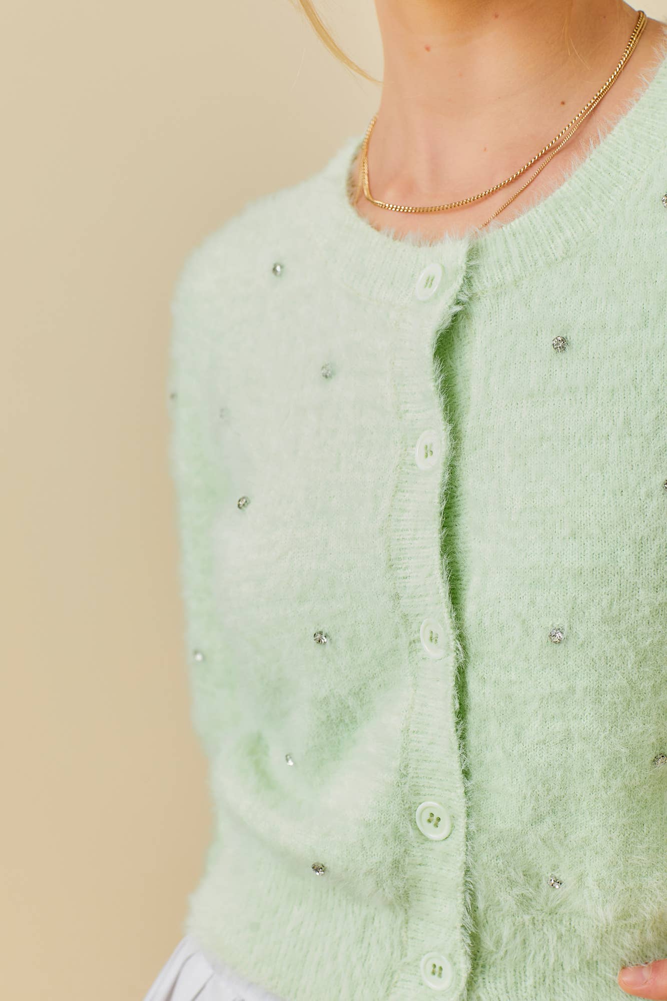 Stone Trim Mohair Cardigan: SAGE