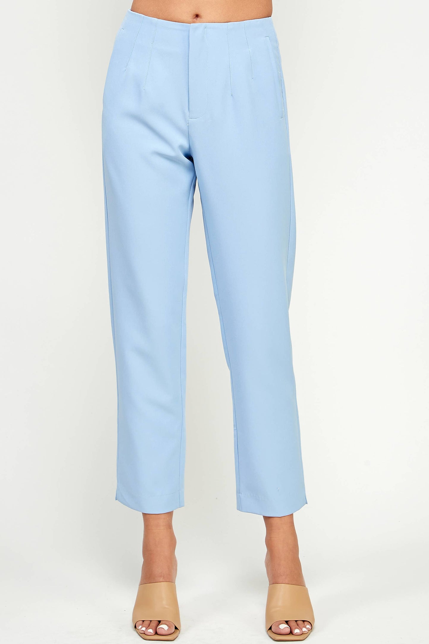 High Waisted Straight Cropped Pant Light Blue