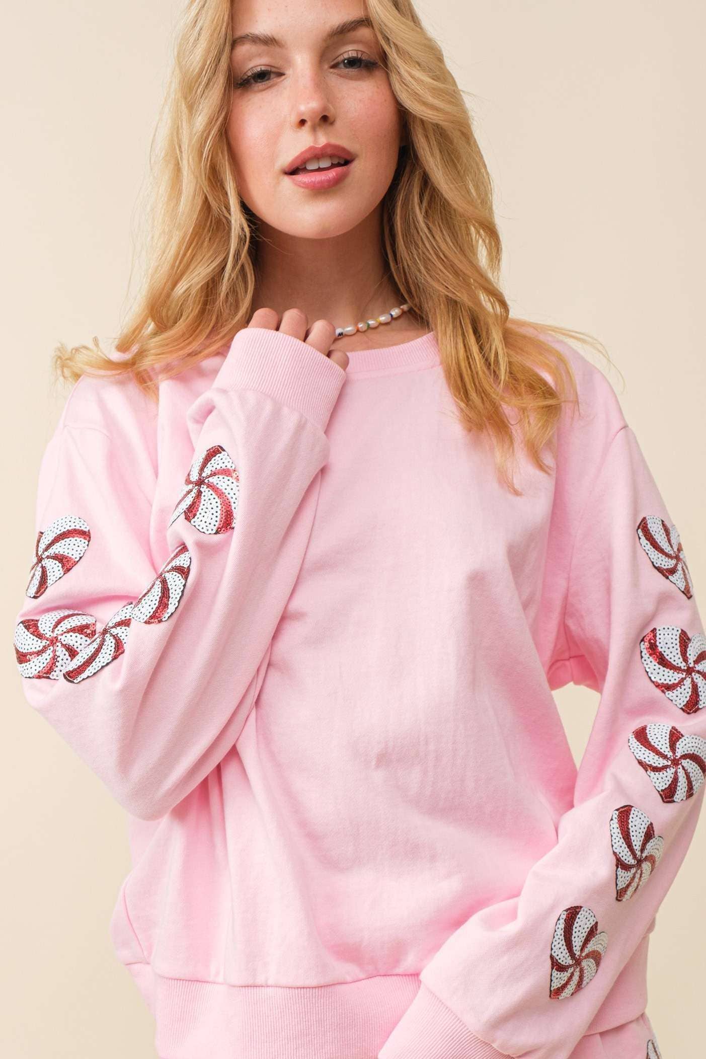 Heart Candy Patch Sweater Top: BABY PINK