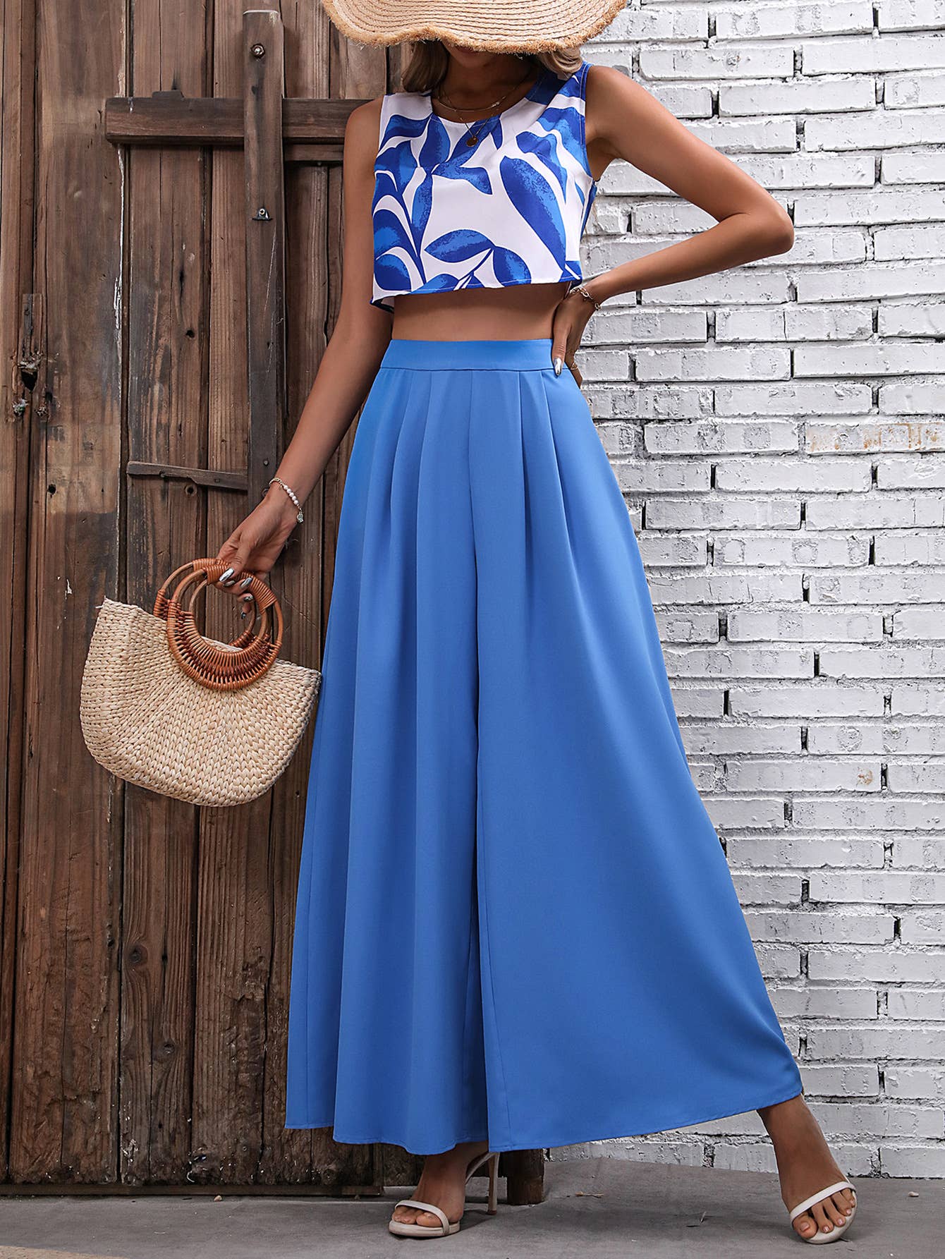 Printed Top Wide-Leg Pants Two-Piece Set