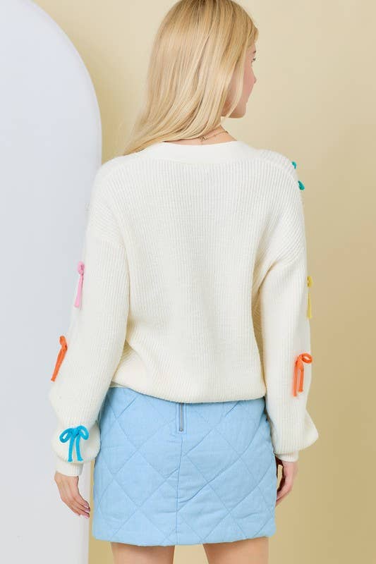 Multi Colored Ribbon Cardigan: WHITE