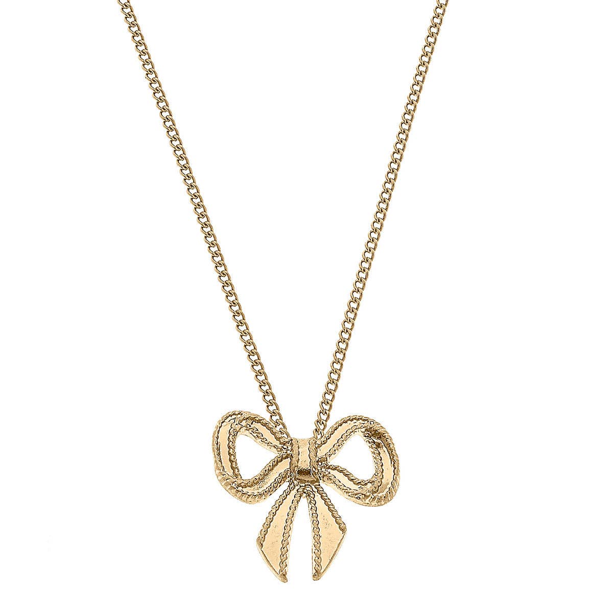 Dominique Bow Pendant Necklace in Worn Gold