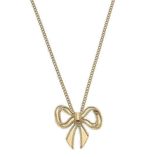 Dominique Bow Pendant Necklace in Worn Gold