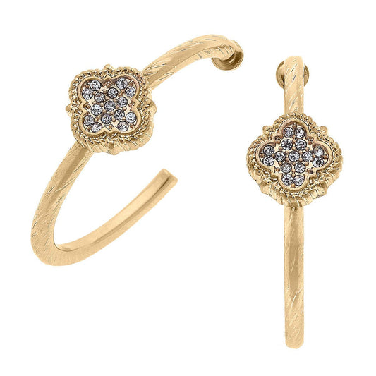 Corrine Pavé Clover Hoop Earrings in Worn Gold