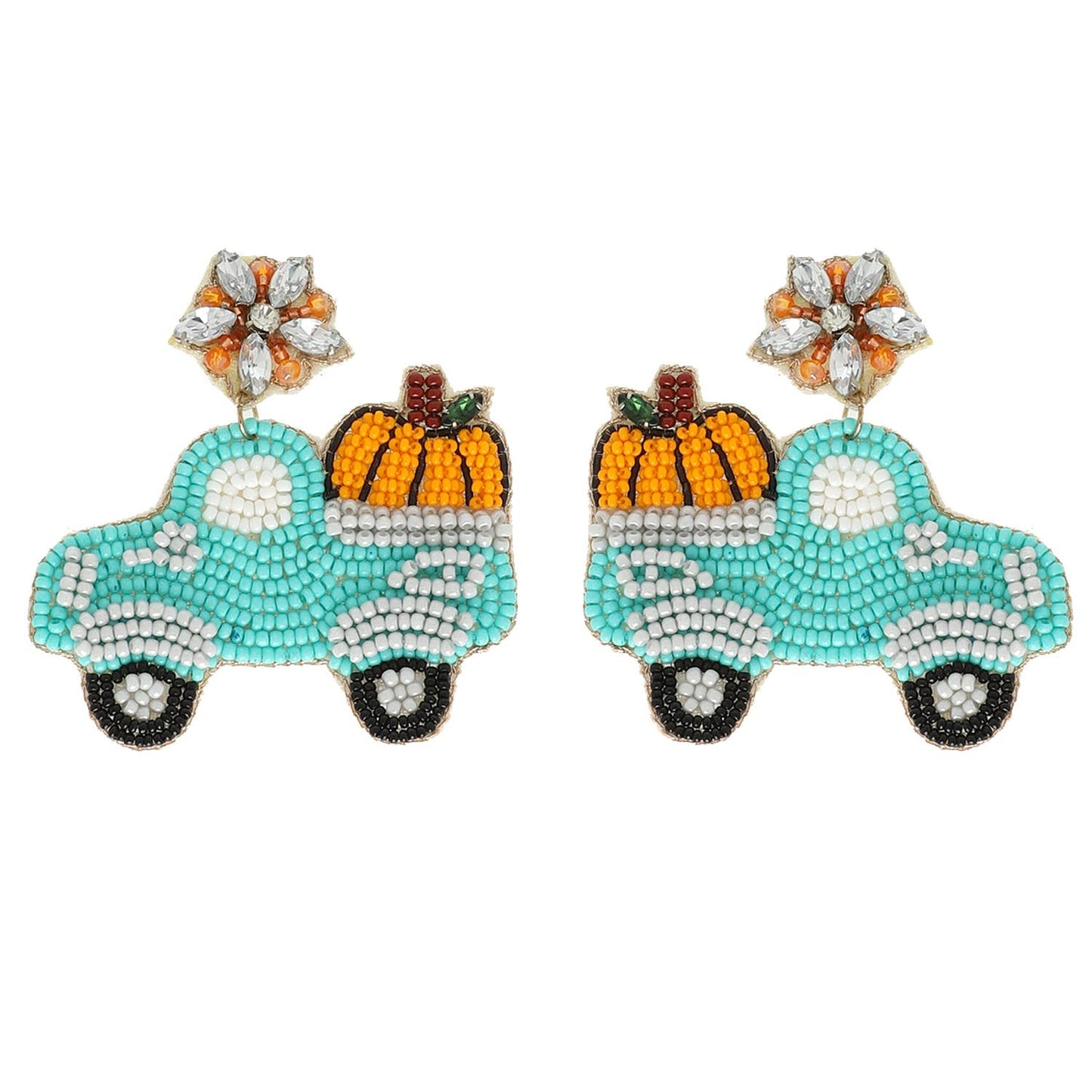 Fall Theme Pumpkin Truck Seed Bead Earrings