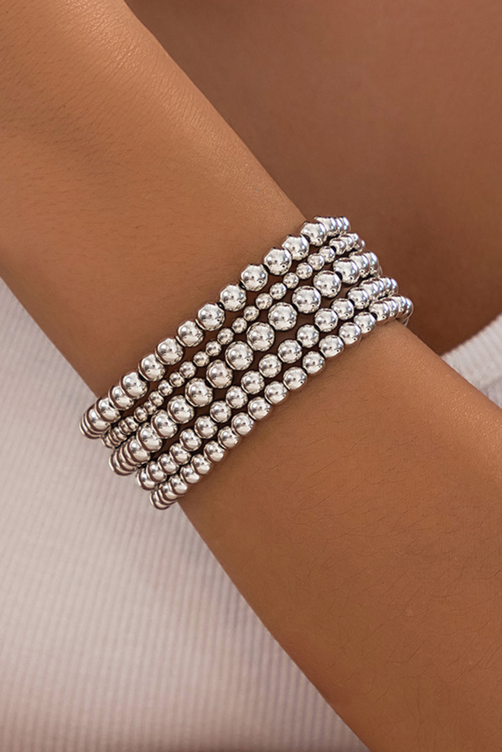 Silvery 5pcs/set Beaded Bracelet Set