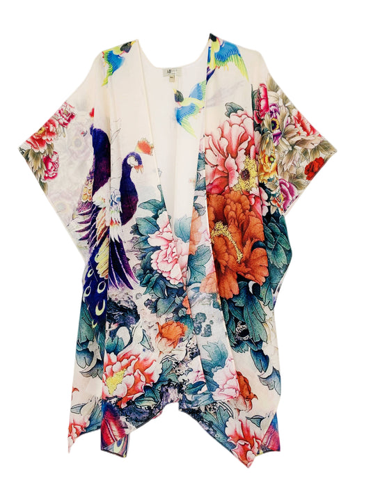 Multi Peony & Peacock Kimono