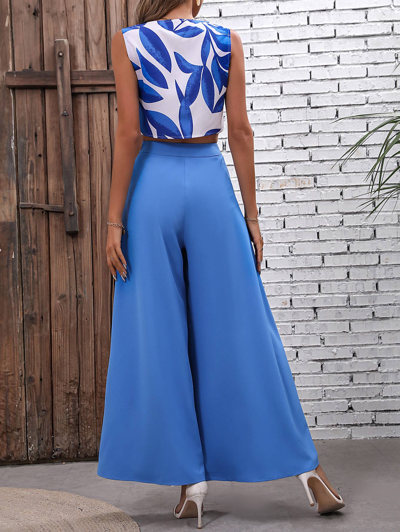 Printed Top Wide-Leg Pants Two-Piece Set