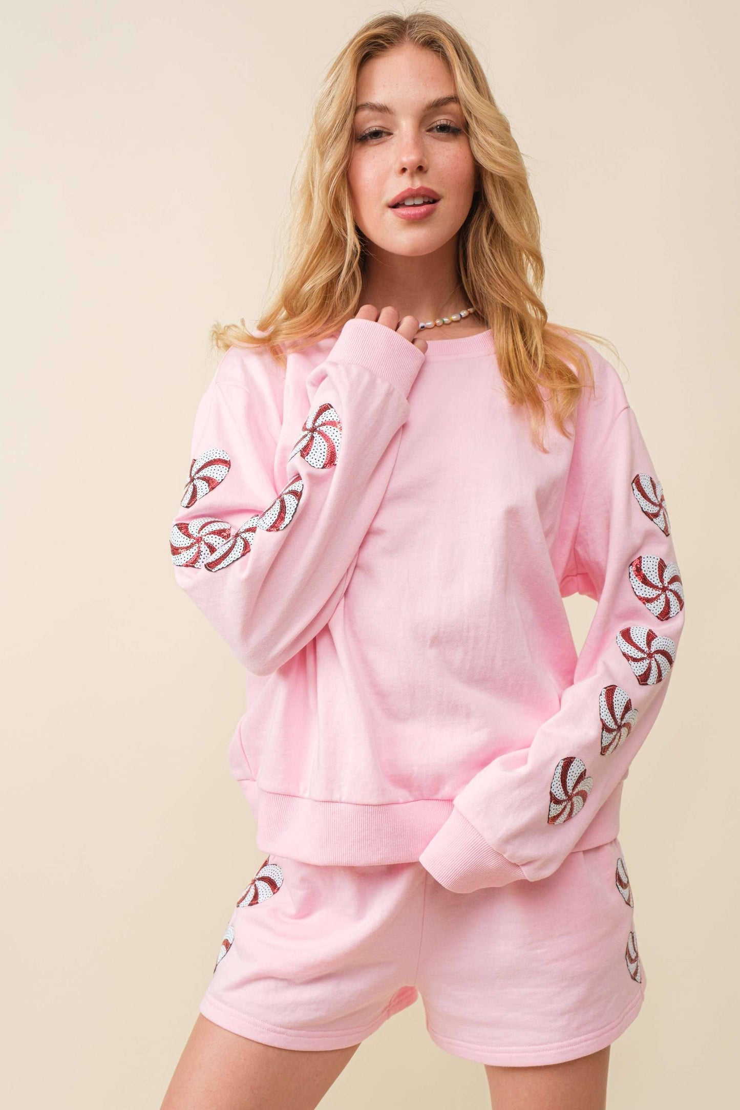 Heart Candy Patch Sweater Top: BABY PINK