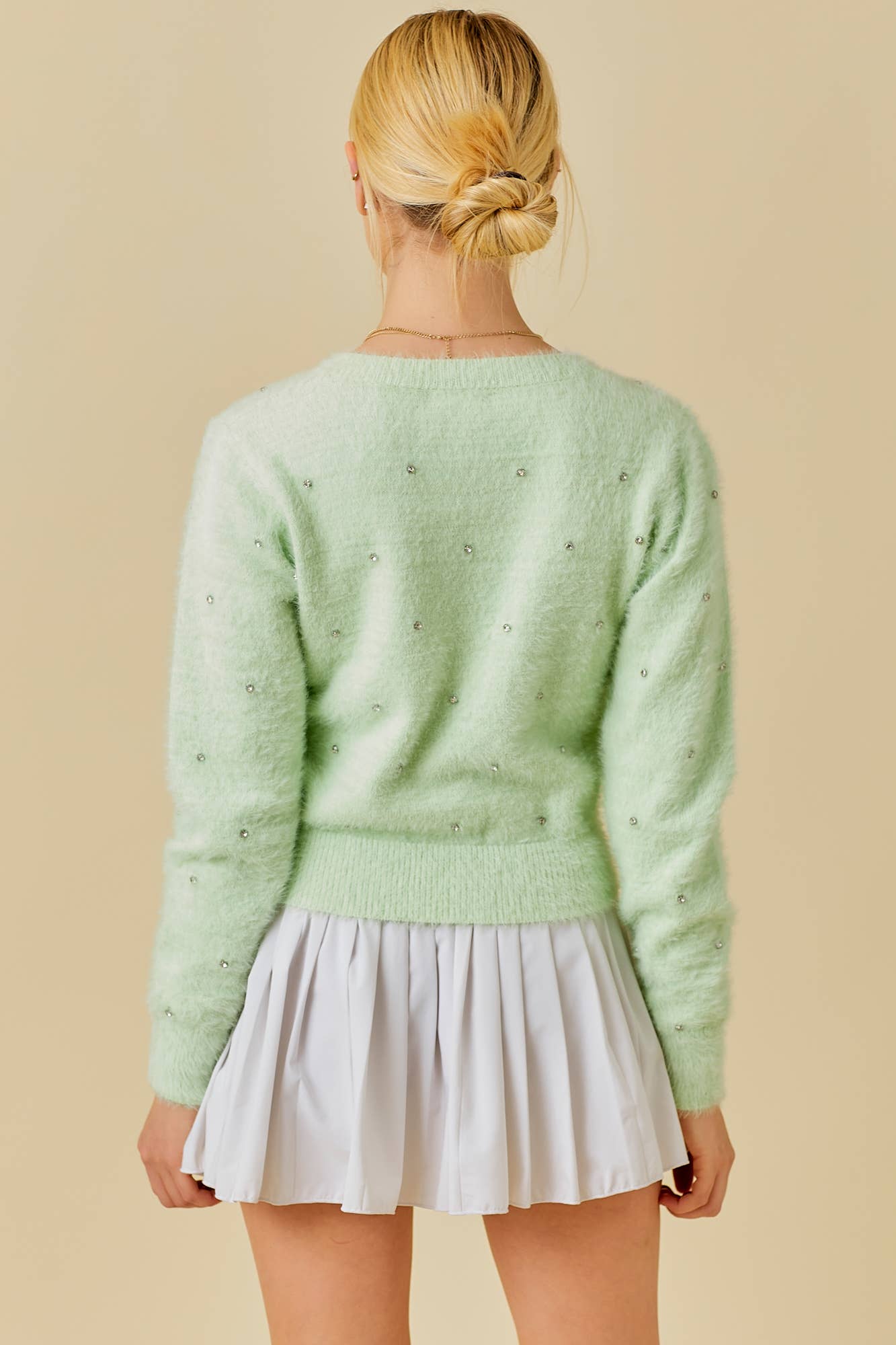 Stone Trim Mohair Cardigan: SAGE