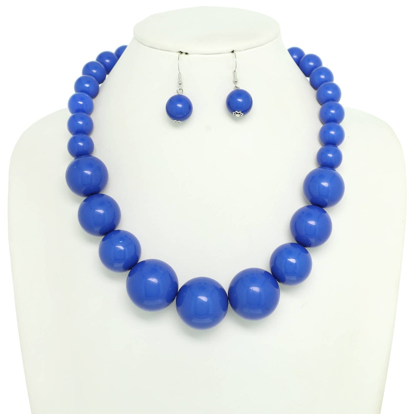 Pearl Large Bead Statement Necklace Earring Set : Blue