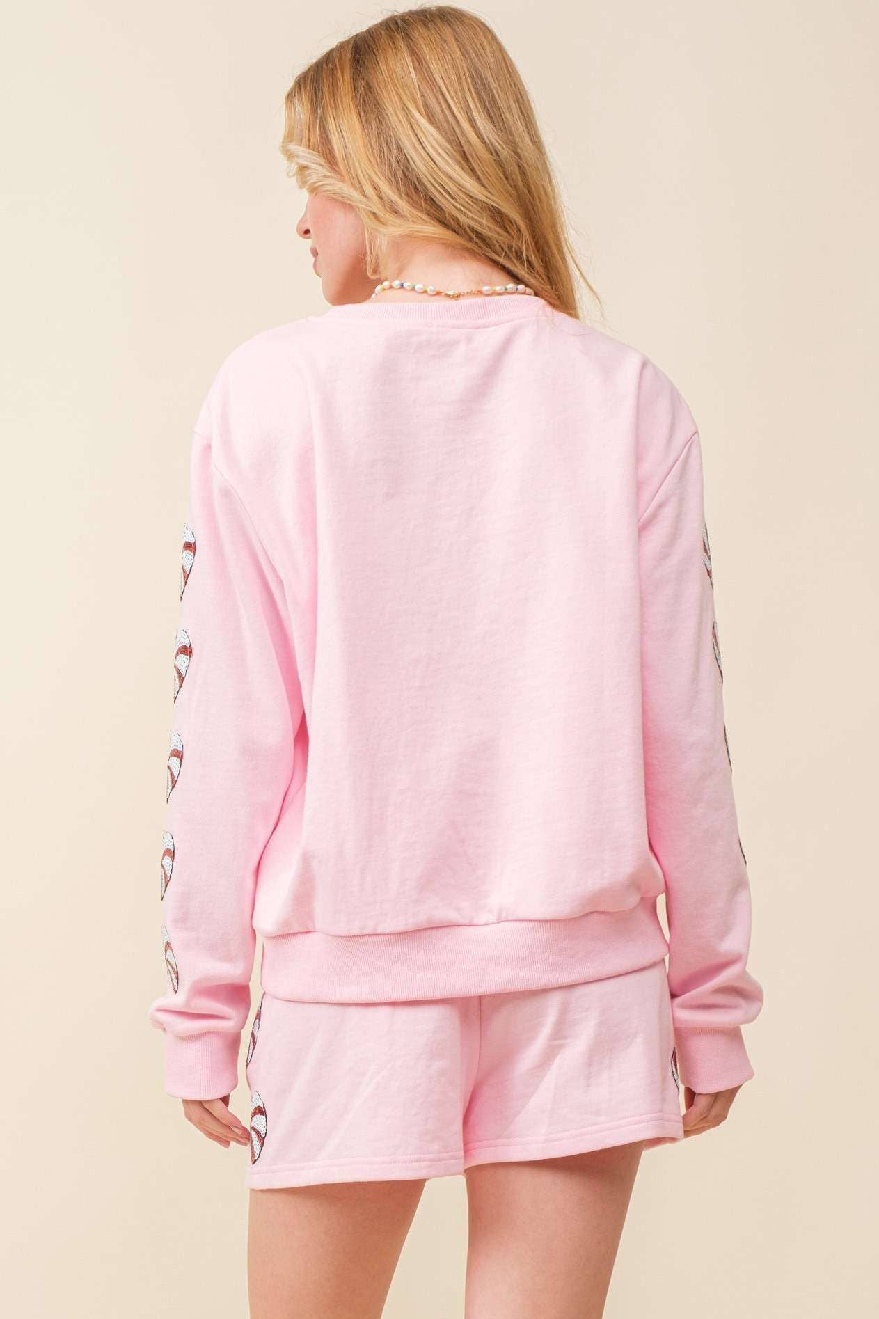 Heart Candy Patch Sweater Top: BABY PINK