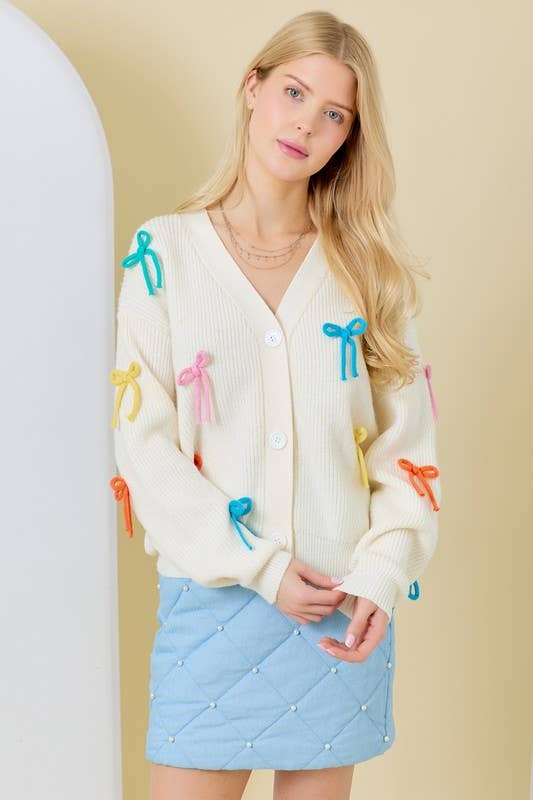 Multi Colored Ribbon Cardigan: WHITE