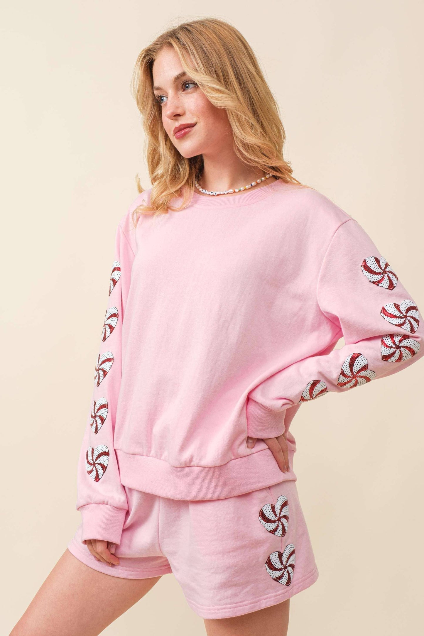 Heart Candy Patch Sweater Top: BABY PINK