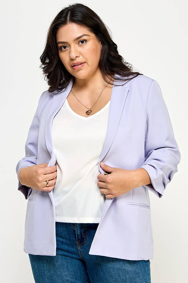 Lavender Folded Sleeve Blazer (Plus)