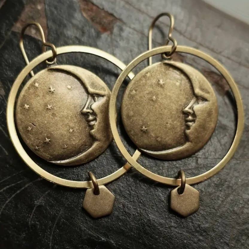 Bronze Finish Moon Dangle Earrings