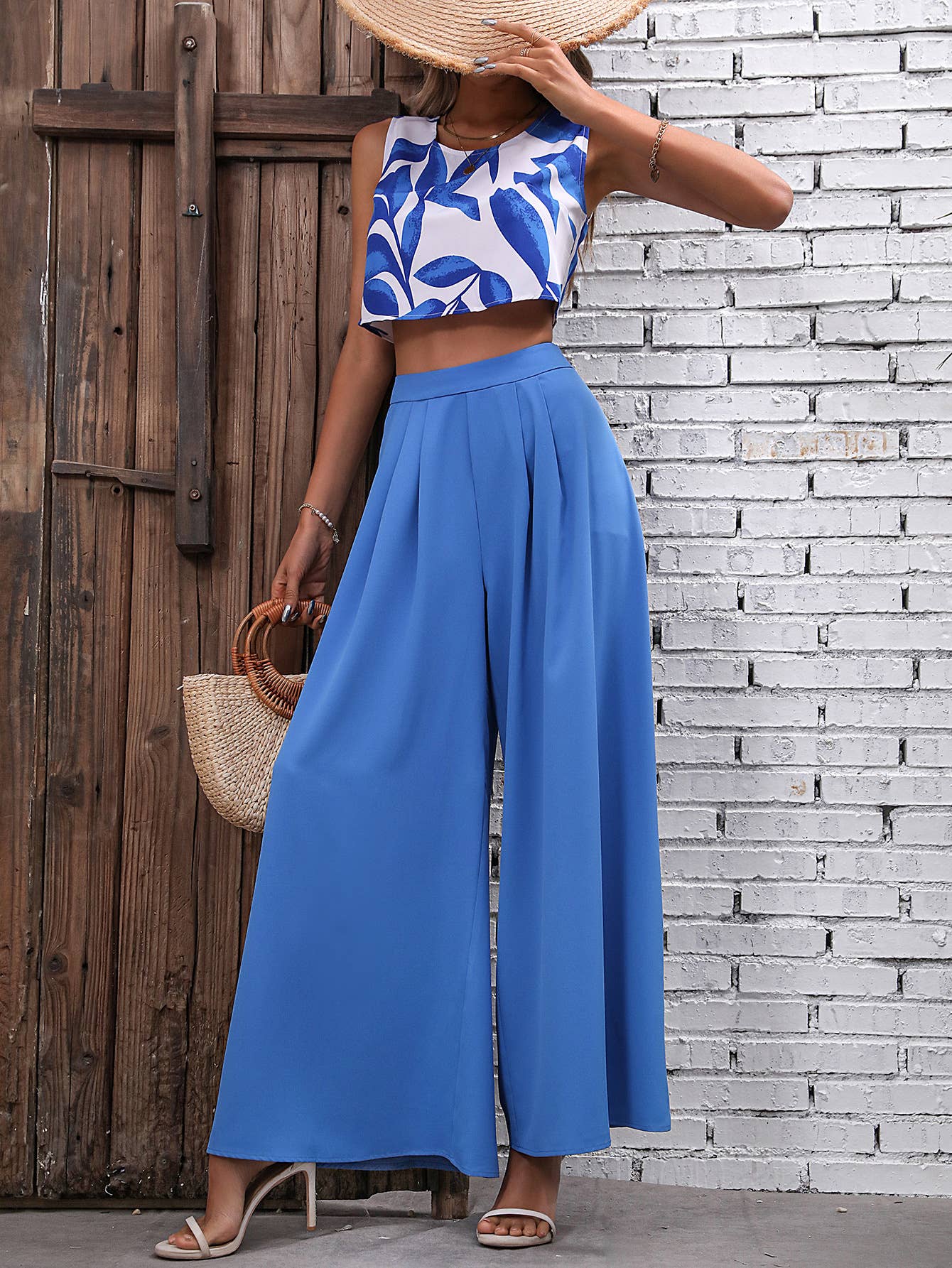 Printed Top Wide-Leg Pants Two-Piece Set