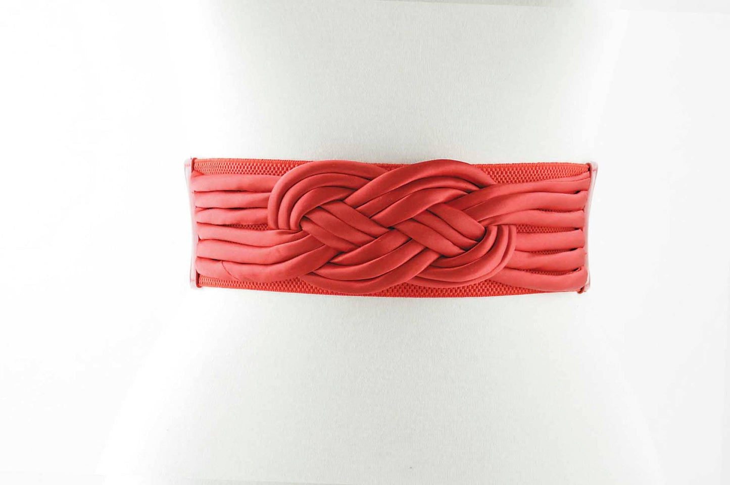 Wide Silk Braid Stretch Belt: Red