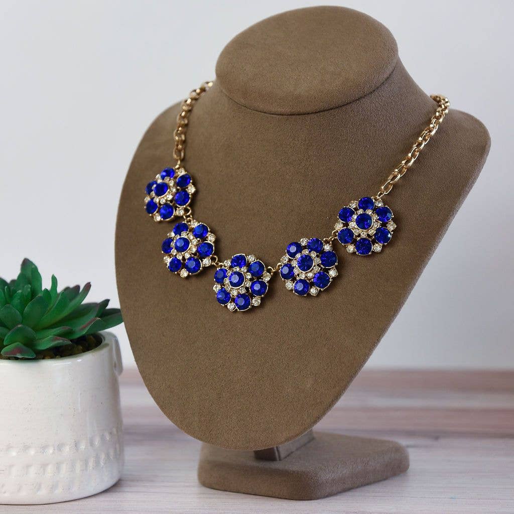 Ellen Flower Statement Necklace: Royal Blue