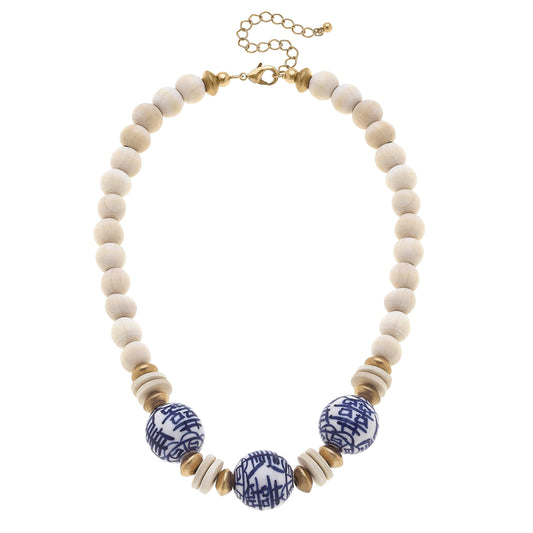 Hazel Chinoiserie & Painted Wood Necklace in Ivory