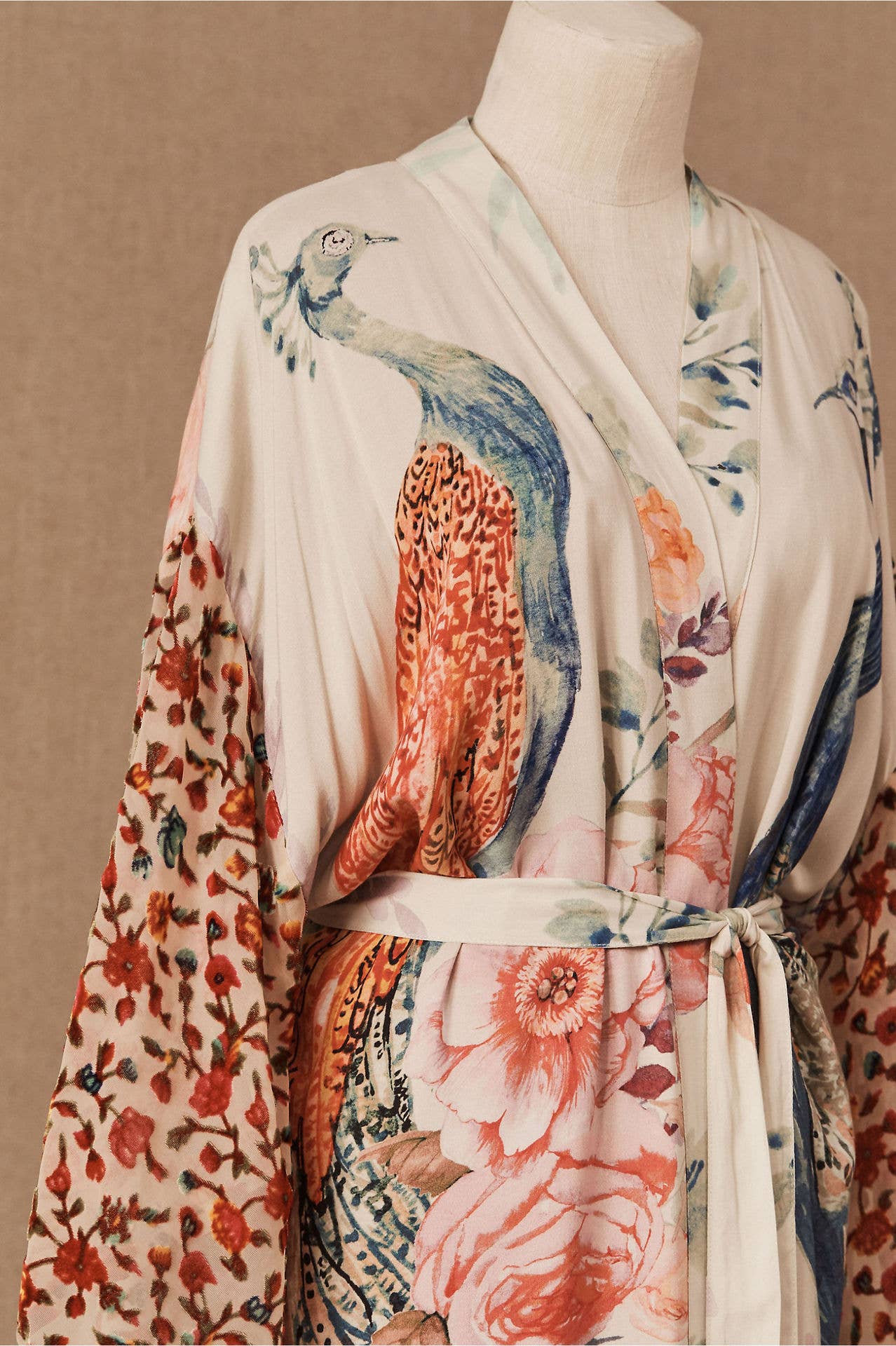 Retro Oriental Peacock Kimono Beach CoverUp Lounge Robe: M