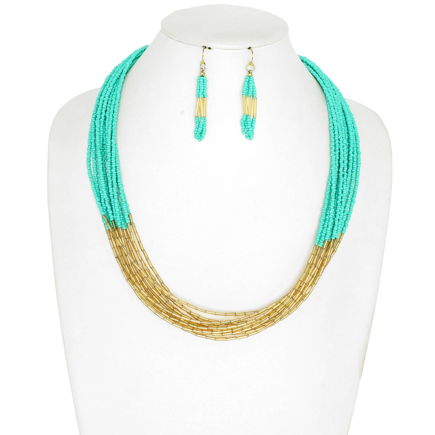 Western Colorful Multi-Strand Bead Necklace Set : Turquoise