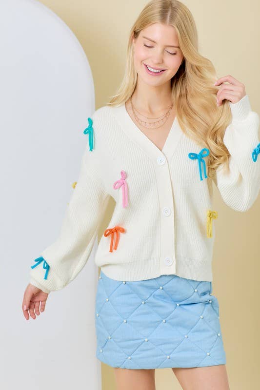 Multi Colored Ribbon Cardigan: WHITE