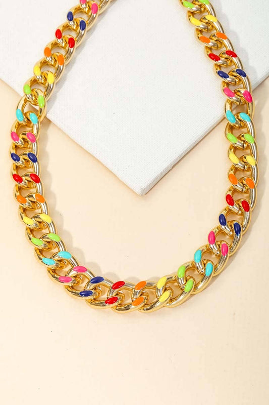 Enamel Accent Curb Chain Necklace