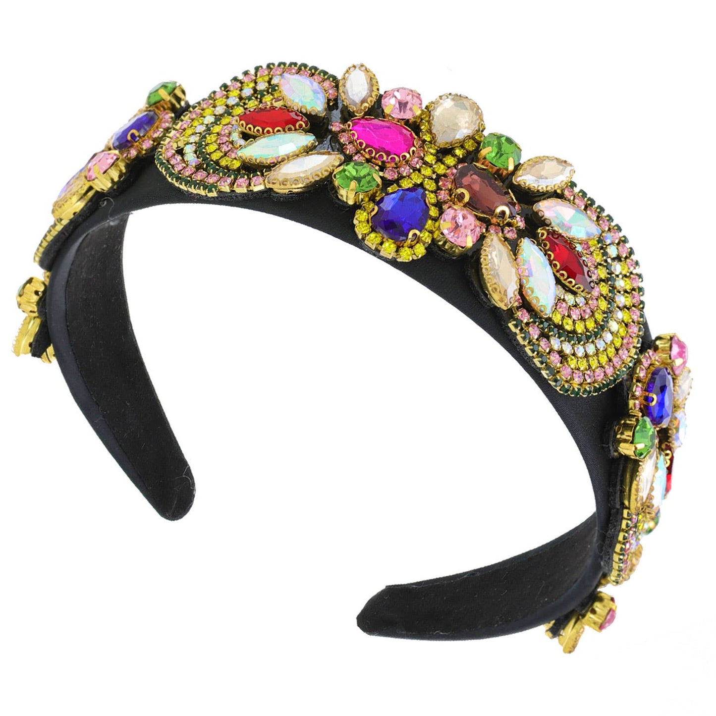 Baroque Rhinestone Encrusted & Jeweled Velvet Headband: Multicolor