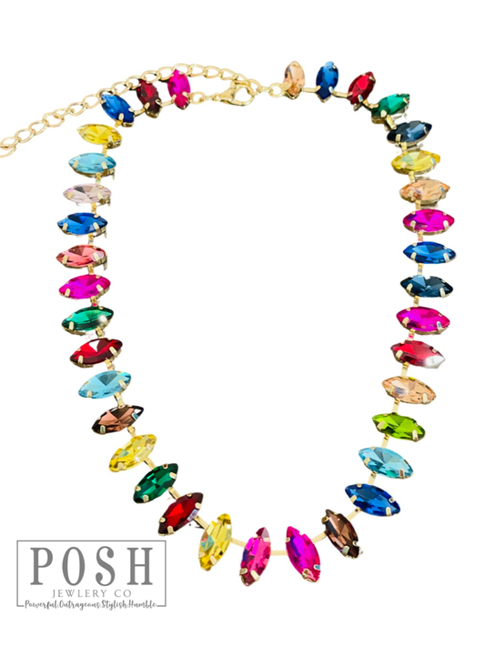 Marquise shape rhinestone necklace: Multi