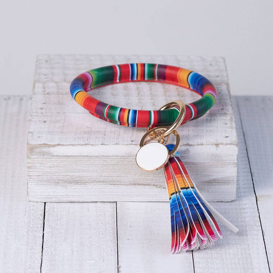 Lauren Lane Halo Tassel Bracelet Key Chain / Key Ring-Rainbow Serape