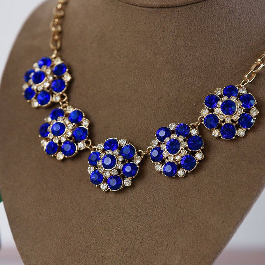 Ellen Flower Statement Necklace: Royal Blue