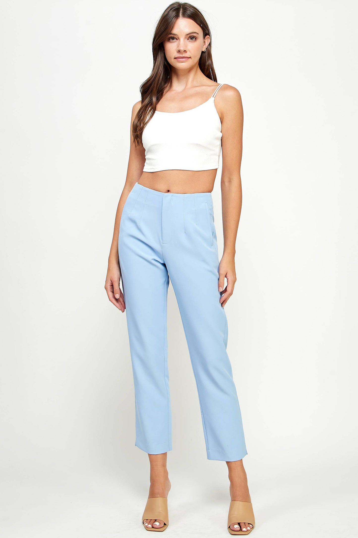 High Waisted Straight Cropped Pant Light Blue