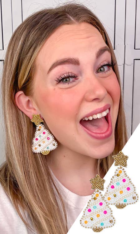 White Christmas Tree Earring: One Size