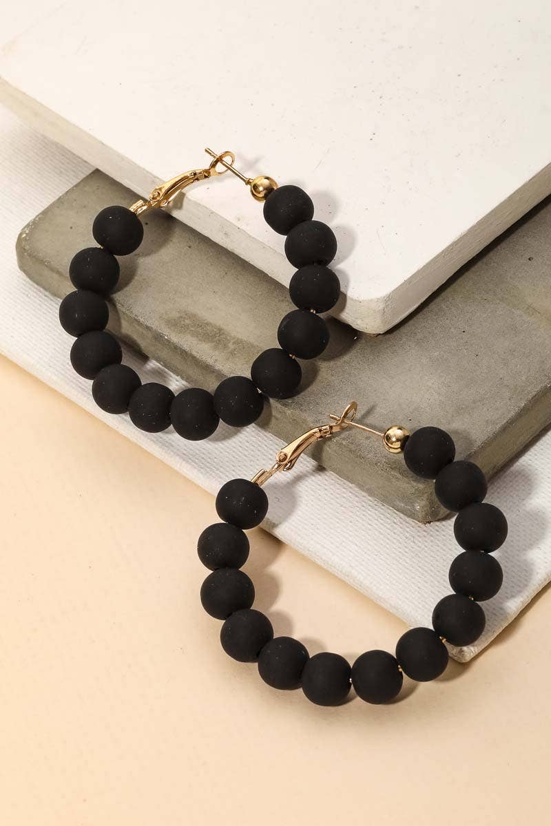 Ball Beaded Latch Hoop Earrings - Black