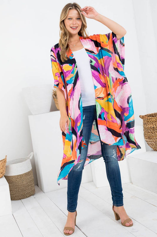 COLORFUL SPLASH PRINT KIMONO