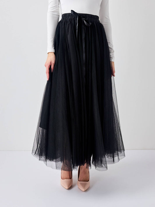 Long Black Tulle Skirt