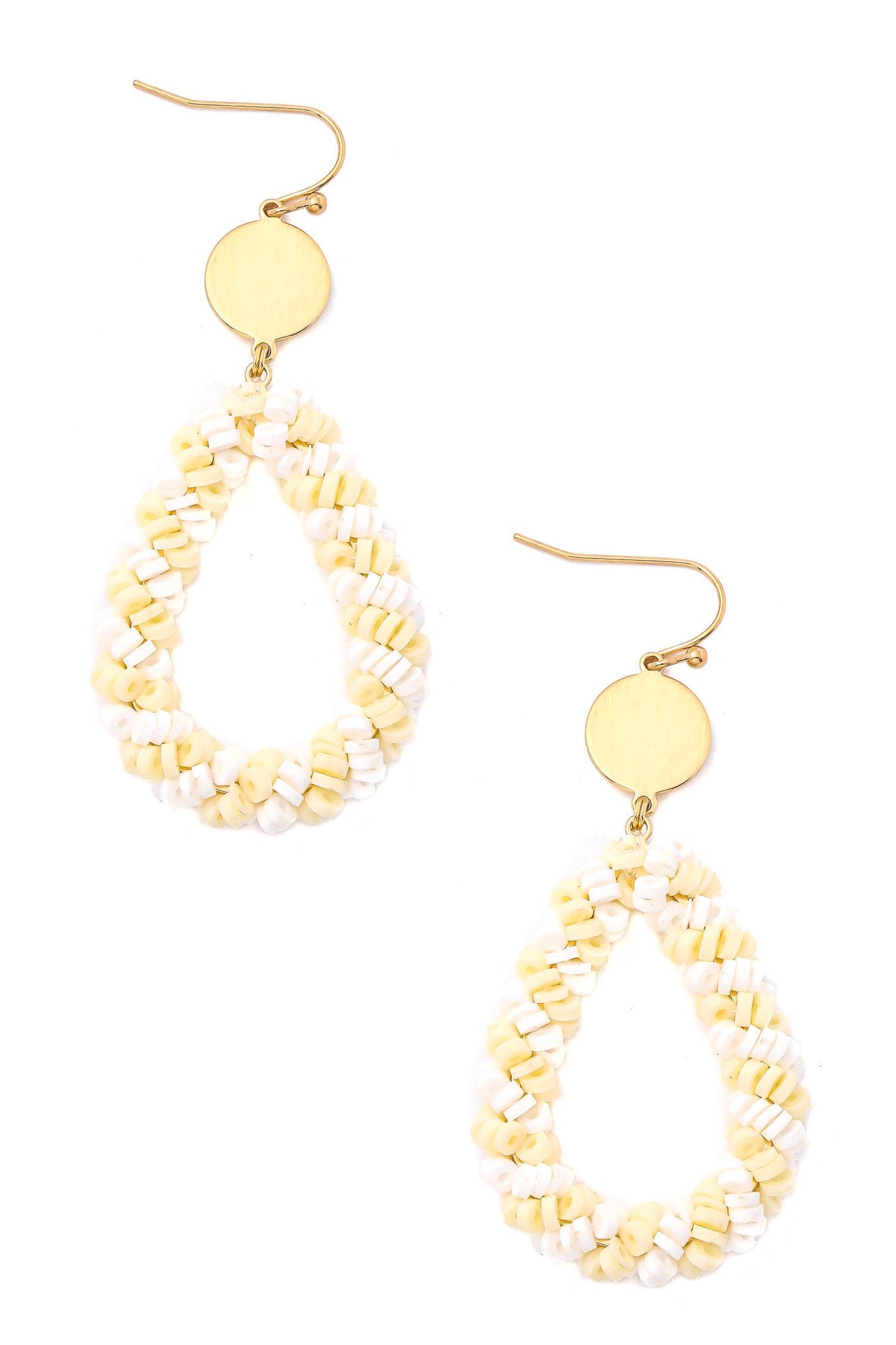 Ivory and Gold Multi Disc Bead Teardrop Earrings